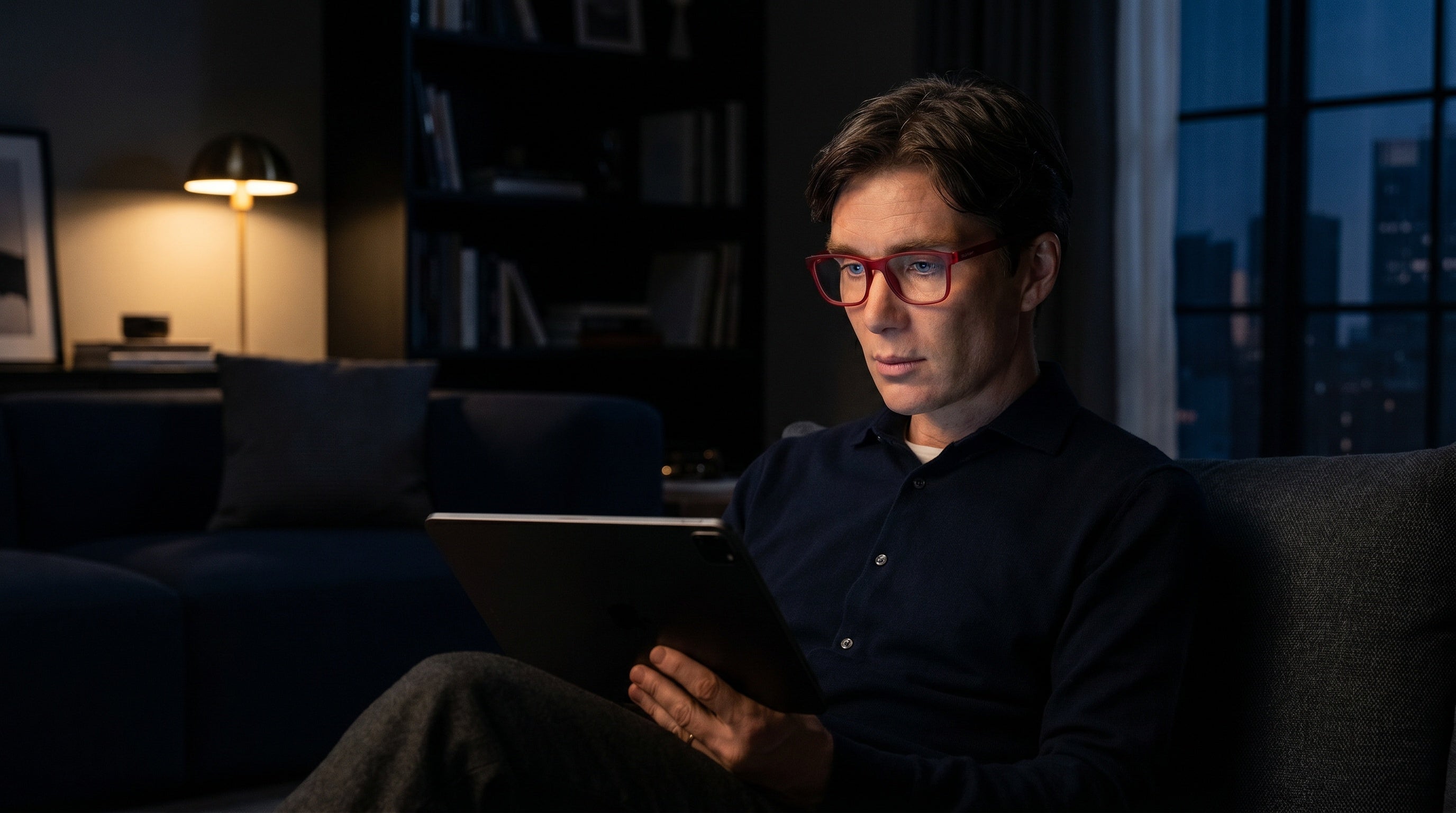 Cillian Murphy style computer glasses for nighttime screen protection